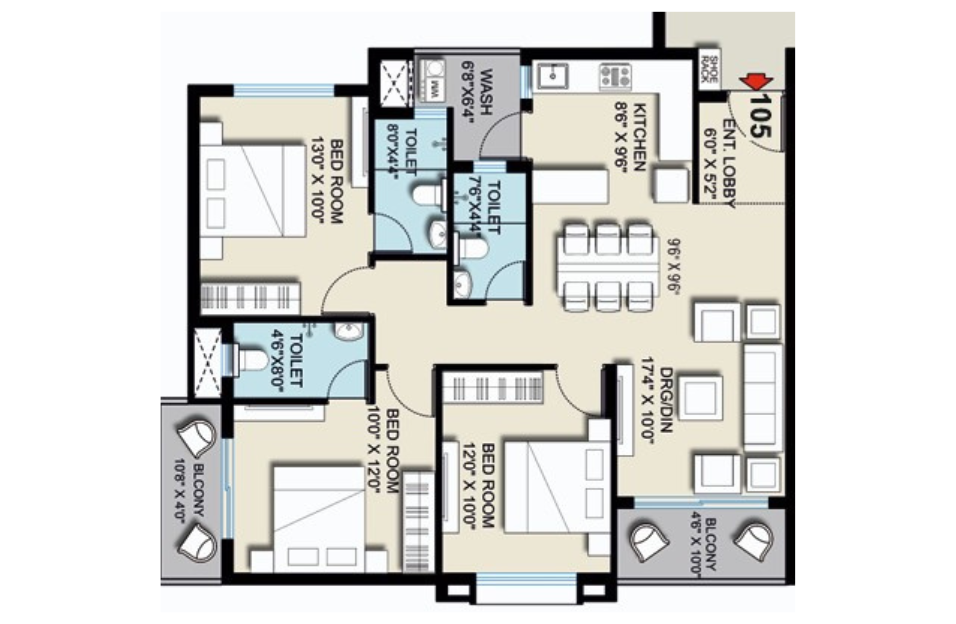 Click me 3BHK Floor Plan